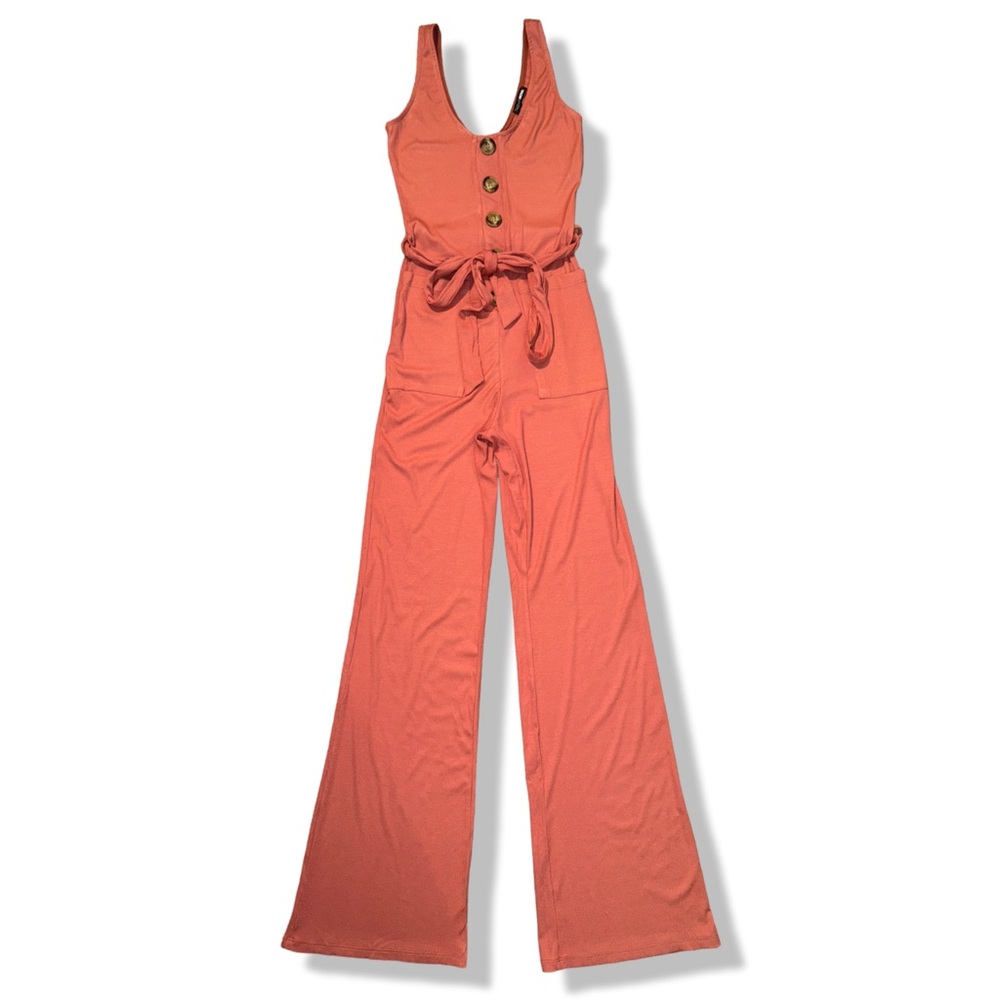 Fashion Nova Wide Leg Waist Tie Jumpsuit Size S Pink